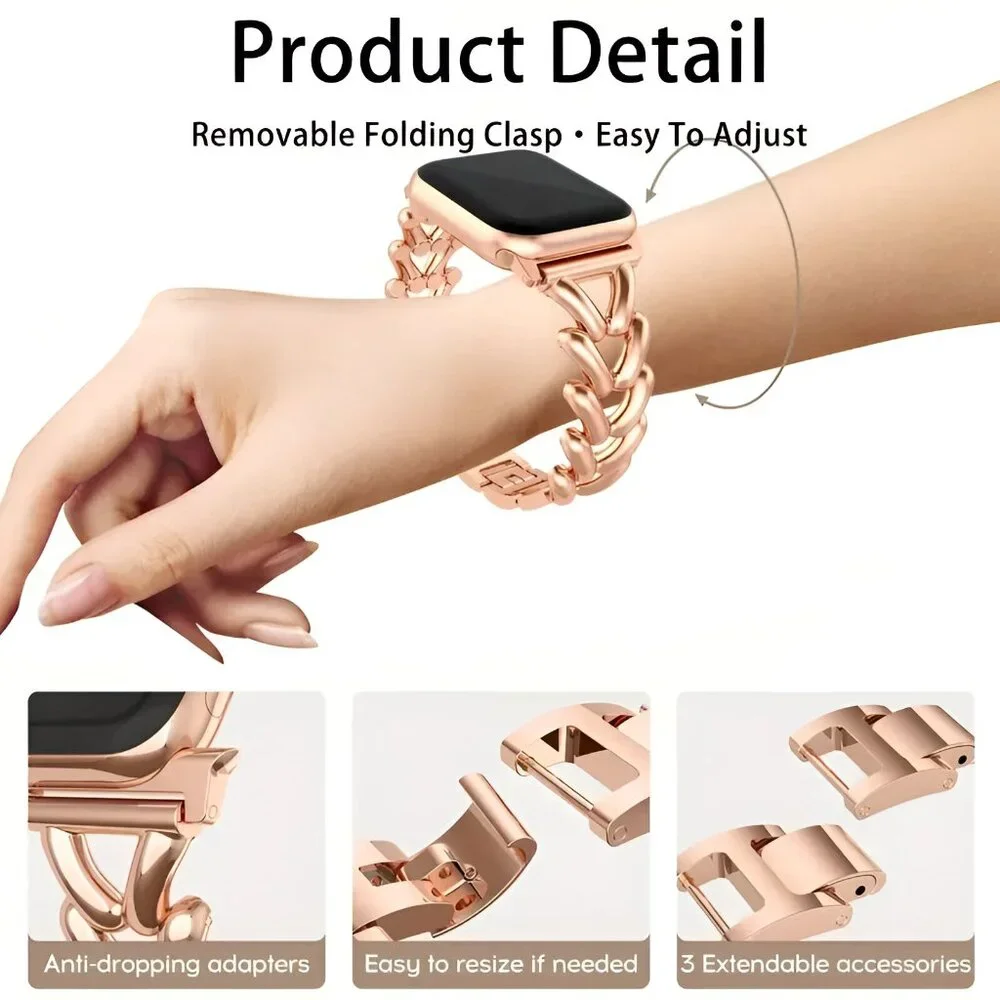 NEW Sleek & Stylish Adjustable black Metal Chain Band For Apple Watch - Picture 5 of 6